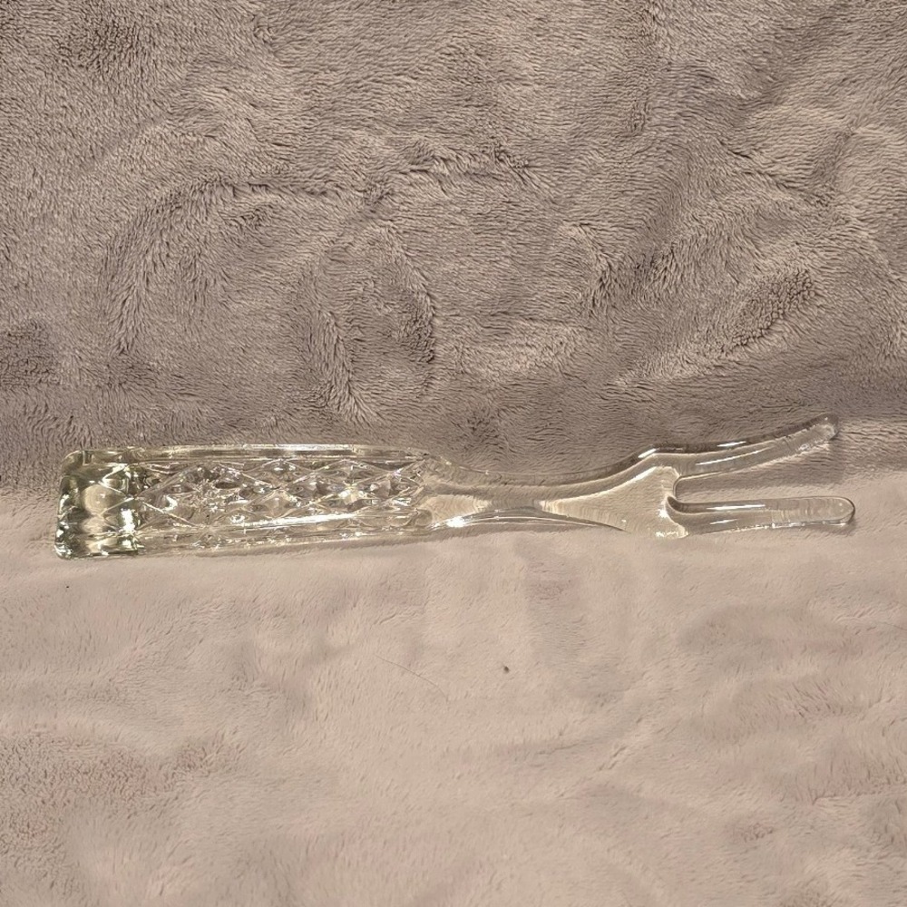 Vintage Anchor Hocking Wexford Pattern Glass Salad Serving Fork 9.75"